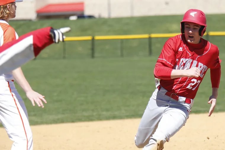 Jake Topolski doubled and homered in Lenape’s victory over Thornton Fractional (Ill.) on Tuesaday. LOU RABITO / Staff.