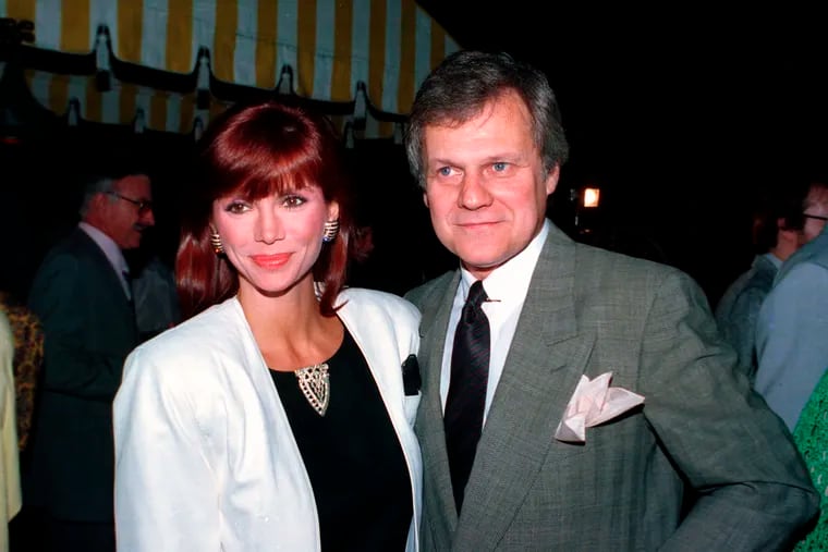 FILE - This June 13, 1986, file photo shows actress Victoria Principal, left, and actor Ken Kercheval, co-stars of the popular TV show "Dallas." Kercheval, who played Cliff Barnes on “Dallas,” has died at age 83.