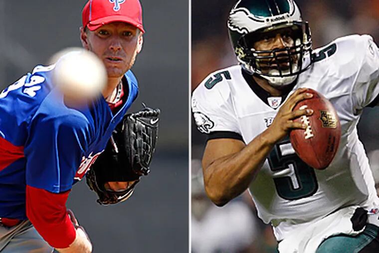 Roy Halladay, like Donovan McNabb, spent over a decade playing for the same team without winning a championship. (AP photos)