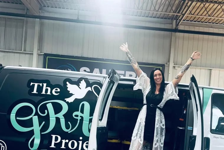 Megan Cohen in 2023, on the day of the reveal of the donation of a new van to the Philadelphia Grace Project, her nonprofit that helps people facing addiction, poverty, and illness.