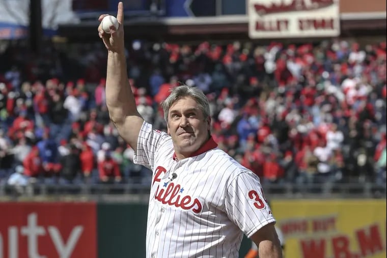 Eagles head coach Doug Pederson waves to fans after throwing out the first pitch before the Phillies’ home opener Thursday at Citizens Bank Park.