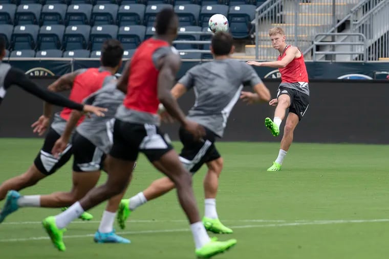 Brandan Craig working out at a Union practice last year. He'll spend the rest of this year on loan at Austin FC.
