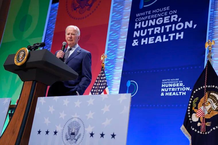 President Joe Biden speaks during the White House Conference on Hunger, Nutrition, and Health, at the Ronald Reagan Building in Washington.