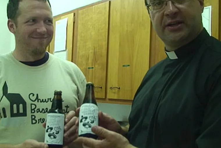 Father Kirk Berlenbach, right, was the permit holder at Philly Beer Week's "Opening Tap."