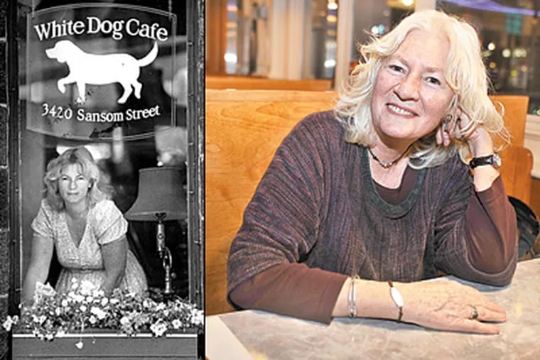Right: Judy Wicks, longtime owner of the White Dog Cafe, sits at a booth in the Down Home Diner in the Reading Terminal. (Sharon Gekoski-Kimmel / Staff Photographer) Left: Judy Wicks in 1985.