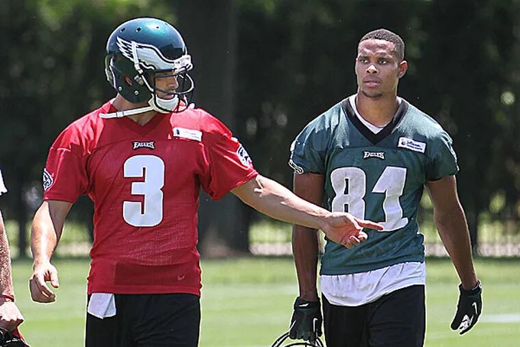 Eagles quarterback Mark Sanchez and rookie wide receiver Jordan Matthews. (Michael Bryant/Staff Photographer)