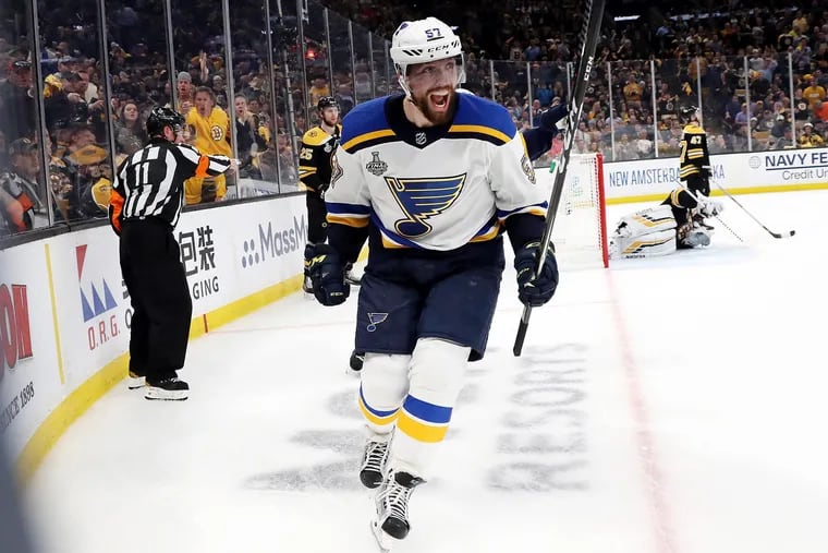 St. Louis Blues' Alex Pietrangelo celebrates his goal against the Boston  Bruins during the first period in Game 7 of the NHL hockey Stanley Cup  Final, Wednesday, June 12, 2019, in Boston. (