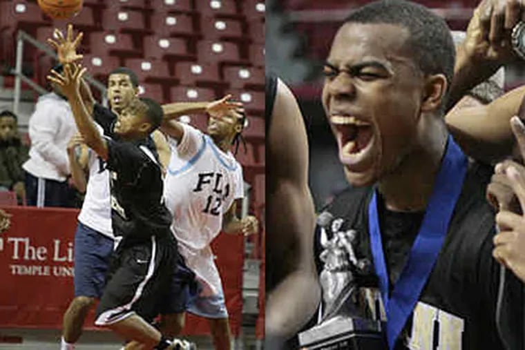 Neumann-Goretti players , including Tony Chennault, celebrate after winning the District 12 Class AAA final.