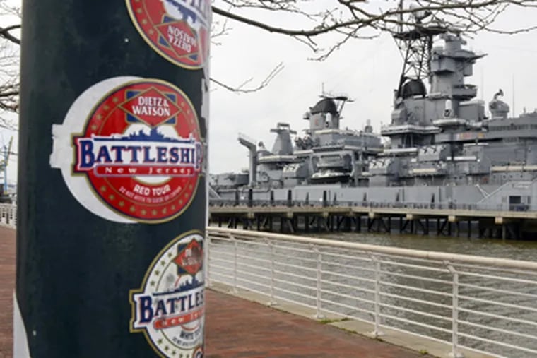 USS New Jersey on the Camden waterfront, where it is open for tours. A nonprofit wants to relocate it near the Statue of Liberty. (Tom Gralish / Staff Photographer)