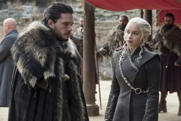 Kit Harington as Jon Snow and Emilia Clarke as Daenerys Targaryen in “Game of Thrones,” which won’t be back until 2019.