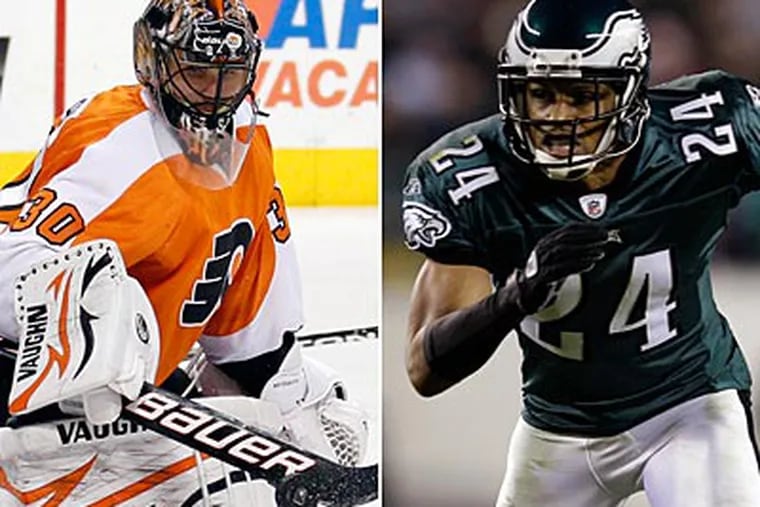 Ilya Bryzgalov and Nnamdi Asomugha were big-name additions to the Flyers and Eagles in the offseason. (Staff and AP Photo)