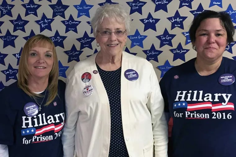 Trump volunteers (from left) Lynne Wilson, Donna "Sarge" Fry, and Jennie Stevens in Springfield, Ohio, at the Clark County (Ohio) Republican Party campaign office.