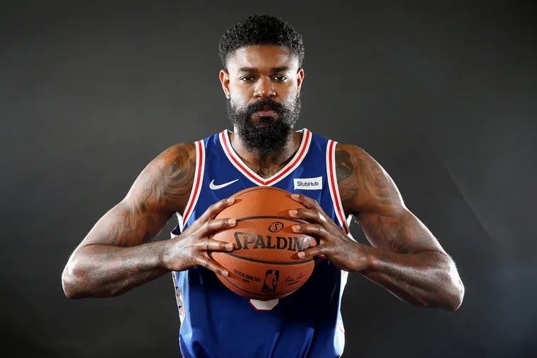 The Sixers' Amir Johnson stands for a portrait during media day at the Sixers Training Complex in Camden, N.J., on Friday, Sept. 21, 2018.