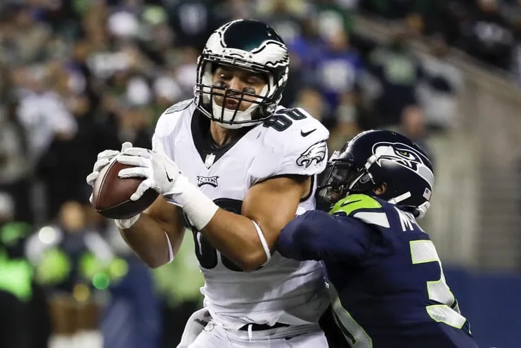 Eagles tight end Trey Burton catching a pass against the Seahawks in December.