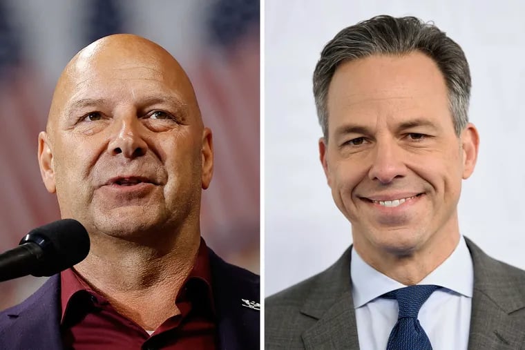 Pennsylvania Republican gubernatorial candidate Doug Mastriano (left) drew a rebuke from CNN's Jake Tapper over comments about Jack M. Barrack Hebrew Academy in Bryn Mawr.