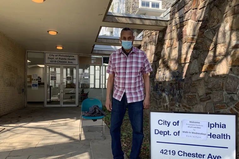Jeffrey Brown, 67, received a vaccine shot Wednesday after the city began offering walk-up vaccinations at health clinics like this one at 43rd Street and Chester Avenue in West Philadelphia.