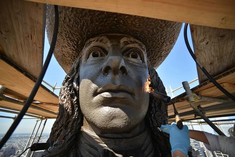 The face of the William Penn statue on top of Philadelphia City Hall.  DAVID MAIALETTI / Staff Photographer