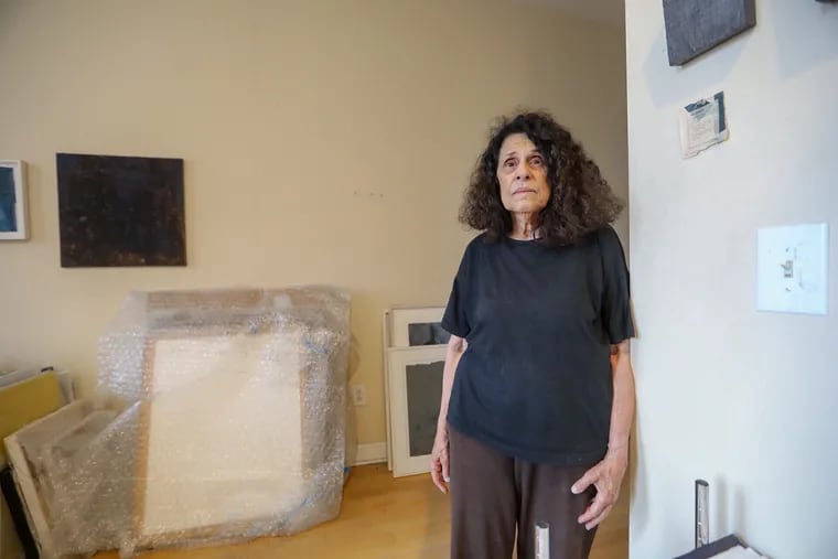Sandra Milner in her Old City studio. Having been driven into poverty by a lawyer, she survives on Social Security and sales of her artwork.