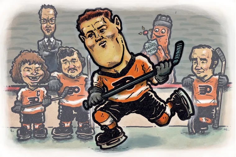 The Flyers have long leaned on grittiness from Bobby Clarke (left), Dave Schultz (next to Clarke), Nick Seeler (center), and Ed Van Impe (far right).