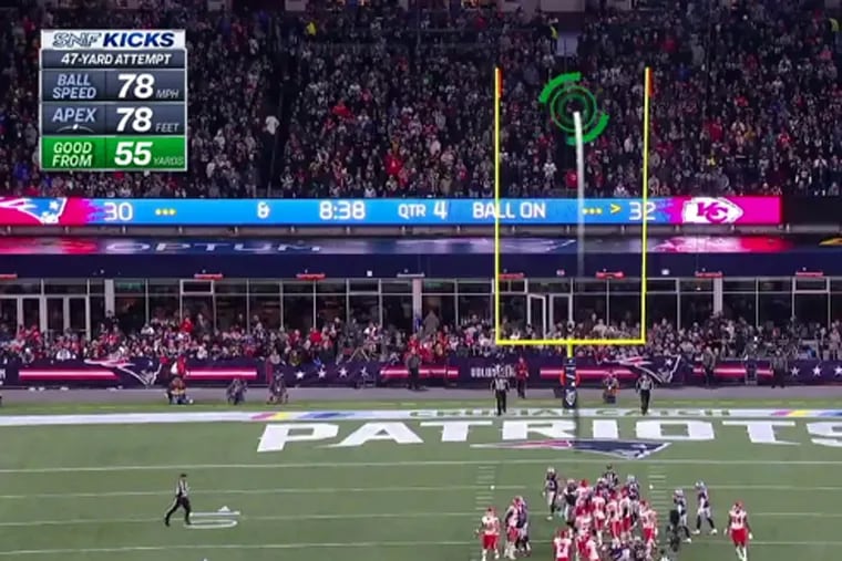 NBC Sports, which debuted its "SNF Kicks" technology back in Week 6, will roll out a new tracer technology  on "Sunday Night Football" that will track kicks similar to how golf balls are traced during PGA broadcasts.