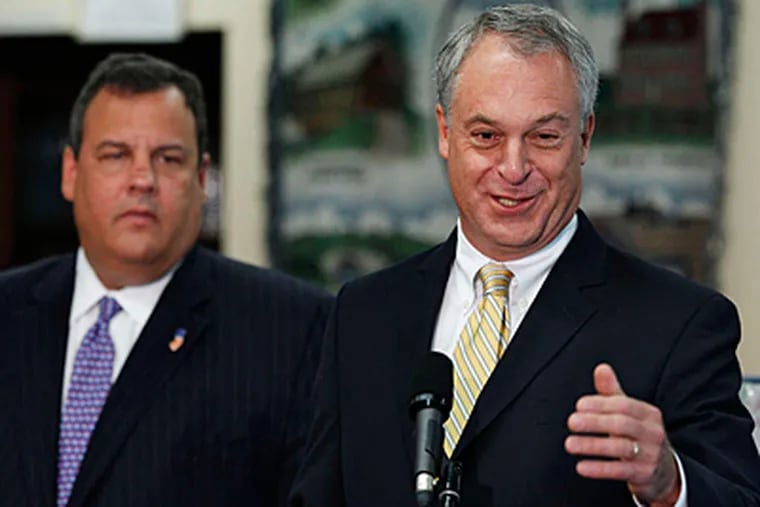 Acting Education Commissioner Christopher Cerf with Gov. Christie at Sharp Elementary School in Cherry Hill in September. He says there's a need for &quot;dramatic action&quot; on failing schools. (MEL EVANS / Associated Press)