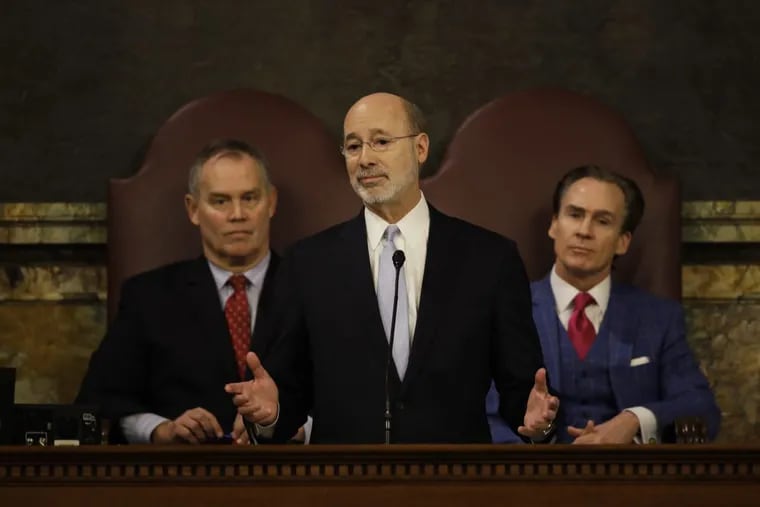 Gov. Wolf delivers his budget address for the 2017-18 fiscal year to a joint session of the Pennsylvania House and Senate in Harrisburg, Pa., on Tuesday, Feb. 7, 2017. Nearly nine months later, Pennsylvania still does not have a completed budget.