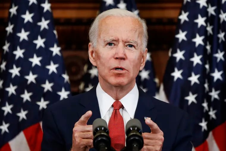 Democratic presidential candidate Joe Biden speaks at City Hall in Philadelphia on Tuesday.
