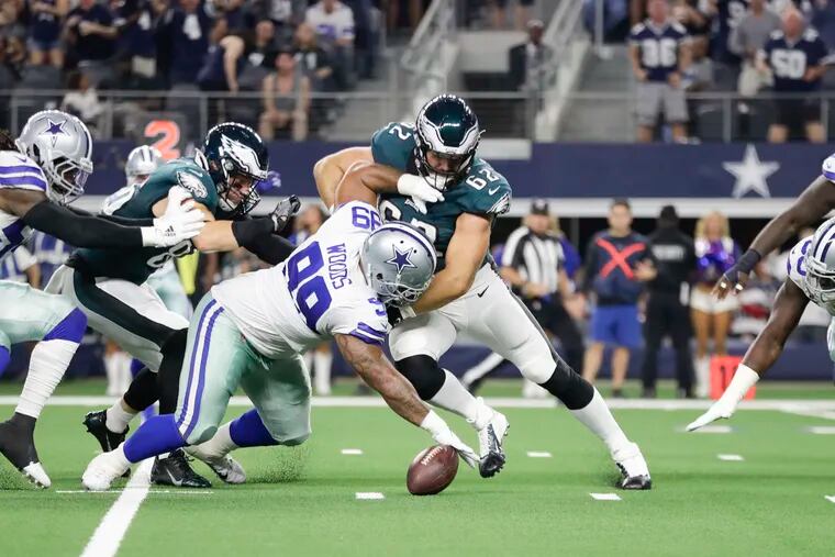 Eagles quarterback Carson Wentz had two fumbles in the Eagles' Week 7 loss to the Cowboys, both of which were converted into points in the 37-20 loss.