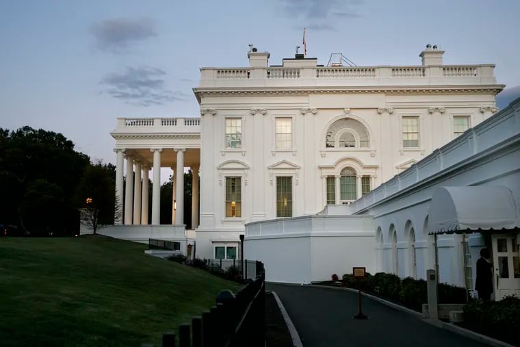 The White House at dusk.
