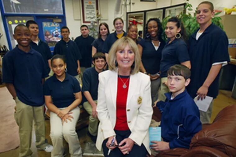 Teacher of the Year Barbra Burke with her 8th-grade literacy class at Austin Meehan Middle School in Northeast Philadelphia.