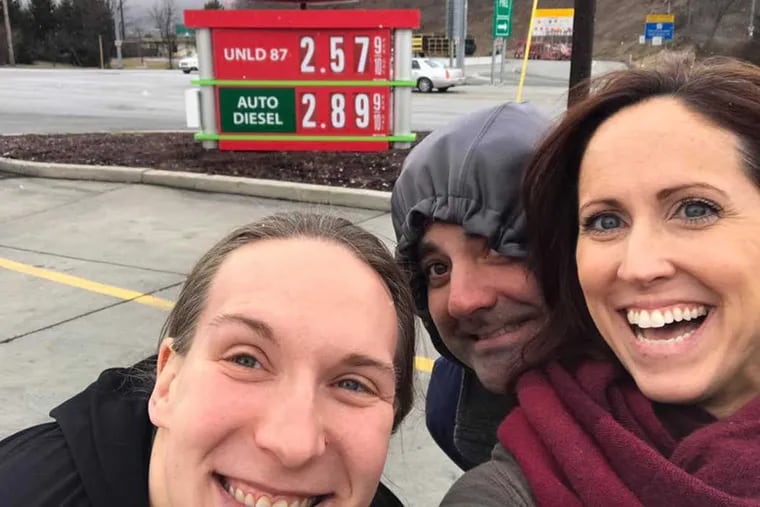The Walnut Street Theater &quot;Red Hot Lovers&quot; tour stops for a selfie in Sheetz, Pa.: (Left to right:) Stage manager Kelly Schwartz with actors Fran Prisco and Karen Peakes.