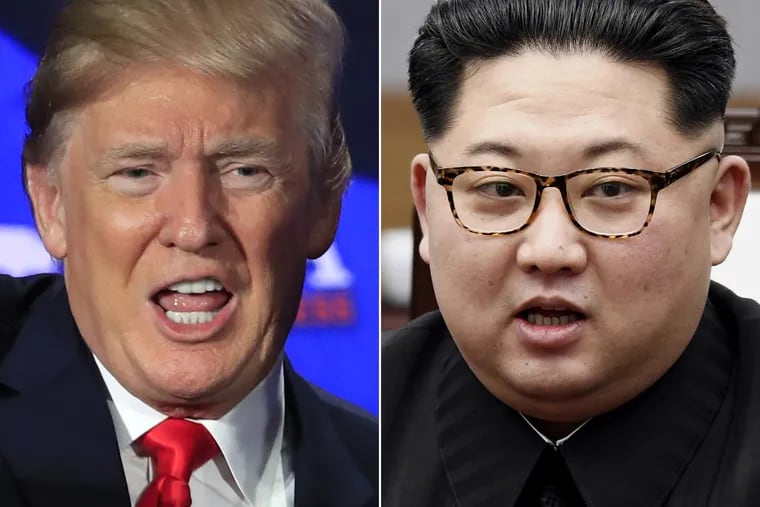 FILE – This combination of two file photos shows U.S. President Donald Trump, left, speaking during a roundtable discussion on tax cuts in Cleveland, Ohio, May 5, 2018 and North Korean leader Kim Jong Un, right, talking with South Korean President Moon Jae-in in Panmunjom, South Korea, April 27, 2018. North Korea's release of three American detainees is both hopeful and disheartening for the relatives of hundreds of South Koreans abducted by the North. (AP Photo/Manuel Balce Ceneta, Korea Summit Press Pool via AP, File) 