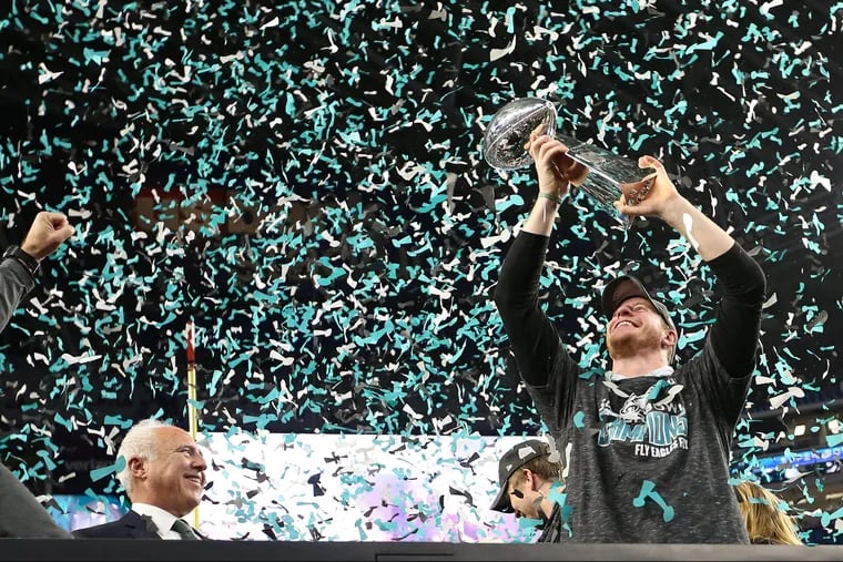The Eagles are among the favorites to do this again. Carson Wentz hopes this time he'll be more than a spectator for the Super Bowl, which is in Atlanta this season.