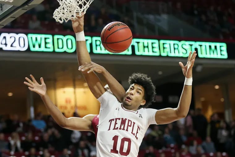 Jake Forrester (10) led Temple with 14 points in the Owls' 68-52 loss at SMU.