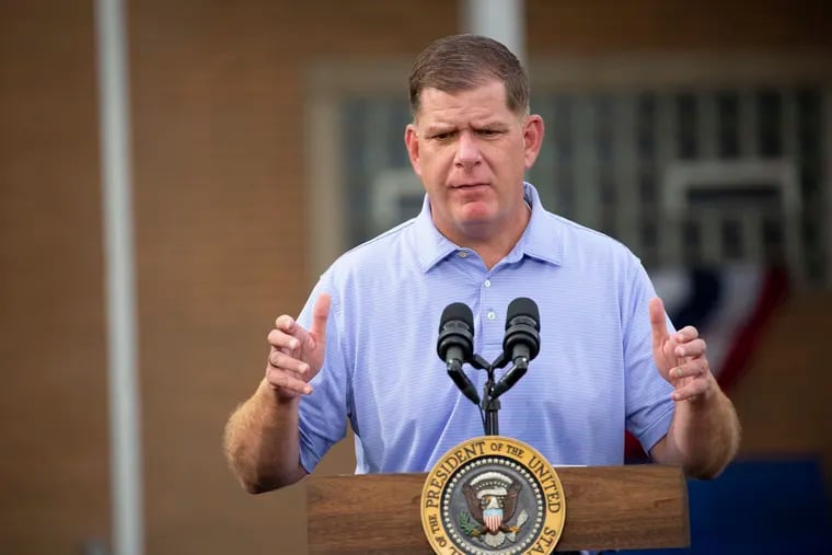 Secretary of Labor Marty Walsh speaking at a United Steel Workers of America Labor Day event in West Mifflin, Pa., on Sept. 5, 2022. The U.S. Department of Labor is expected to come out with new rules on overtime pay.