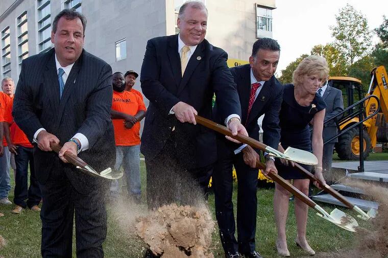 Stephen Sweeney (second from left) joined Gov. Christie and Rowan University officials for a groundbreaking in October.