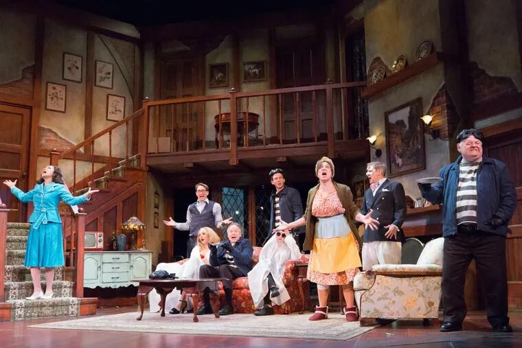 The cast of “Noises Off,” through April 29 at the Walnut Street Theatre.