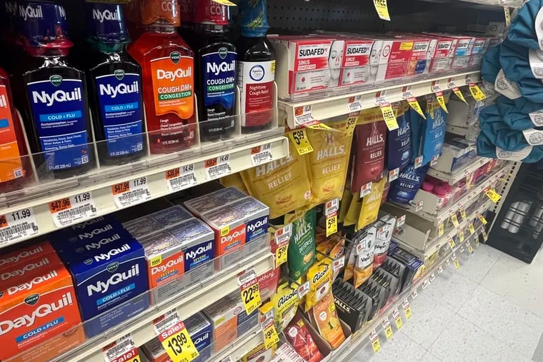 NyQuil and DayQuil, two cold medicines that use the decongestant phenylephrine, are seen on shelves at an Acme in South Philadelphia. A federal advisory committee recently found that phenylephrine is not effective at easing congestion symptoms when taken by mouth.