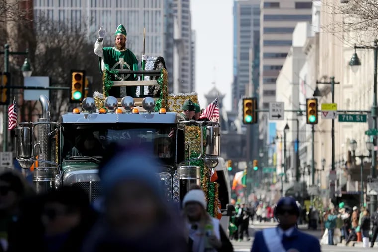The St. Patrick’s Day parade makes its way along Market Street in 2022.
