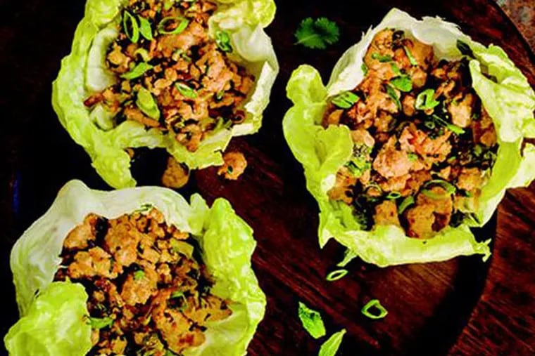 Chicken laab with mint and thai basil in lettuce cups. (David Williams)