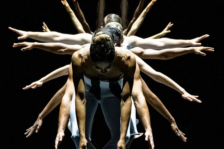 Francesca Forsella leads the line of BalletX dancers in Matthew Neenan's "Mapping Out a Sky."