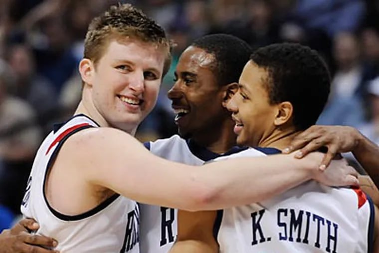 Dan Geriot (far left) and No. 12 Richmond take on No. 1 Kansas Friday night in the NCAA Tournament. (AP Photo)