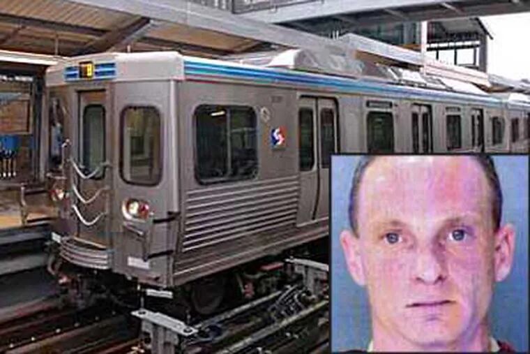 David Kaplan, 39, (inset) faces aggravated and indecent assault charges for the knifepoint sexual assault - on a Market-Frankford Line train - of a 22-year-old woman who was carrying a child in her arms. (File / Philadelphia police)