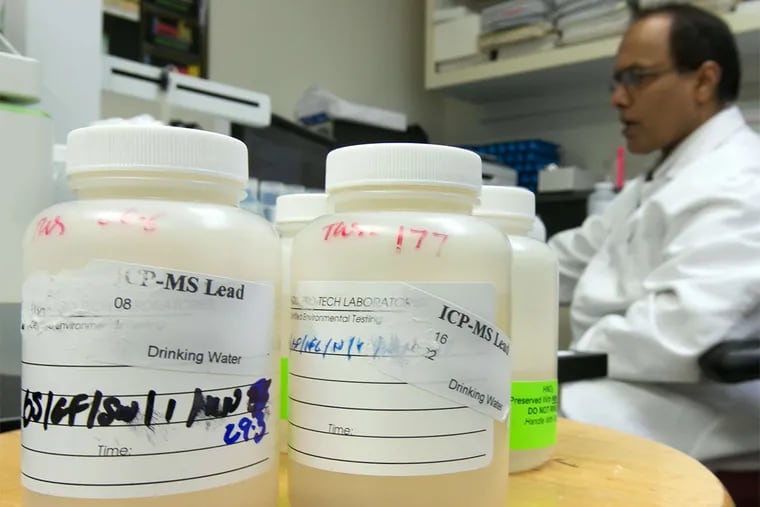 Drinking water samples being tested for lead at a laboratory in North Jersey.