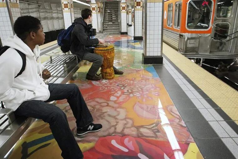 Margery Amdur's art at Spring Garden station consists of poured resin and fabric. ALEJANDRO A. ALVAREZ / STAFF PHOTOGRAPHER
