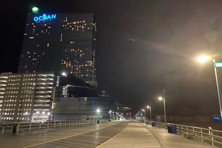 Ocean Casino Resort and a deserted Boardwalk after the casino shutdown Monday March 16, 2020