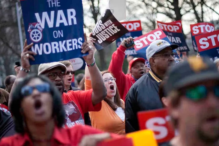 Supporters from around the country gathered in Madison, Wis., to show their solidarity with government workers engaged in a standoff withGov. Scott Walker, who has said he will not back down in his fight to do away with collective-bargaining rights.