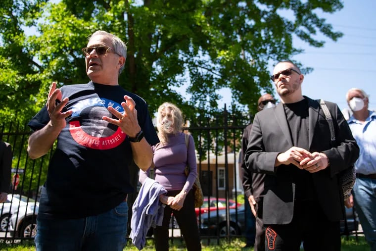 Philadelphia District Attorney Larry Krasner, left, and criminal justice activist Shaun King at Mallery Playground in East Germantown on Saturday.