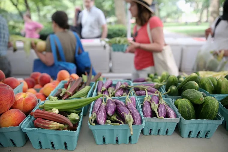 Produce is displayed at the Rineer Family Farms stand at the Rittenhouse Farmers' Market.
