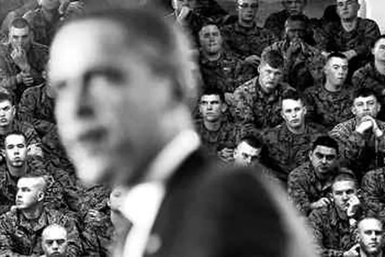 Marines at Camp Lejeune listen as President Obama outlines his plans for ending the Iraqi war.
